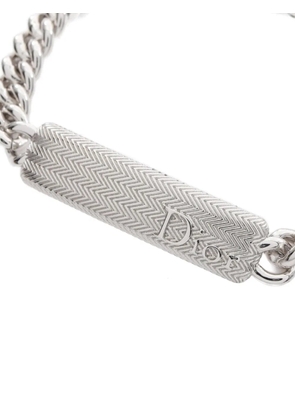 Christian Dior Pre-Owned Guilloche logo plate bracelet - Silver