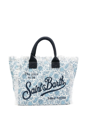 MC2 Saint Barth Vanity floral-print frayed cotton tote bag - Blue