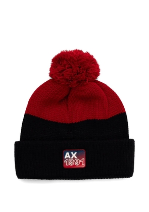 Armani Exchange logo-patch beanie hat - Red