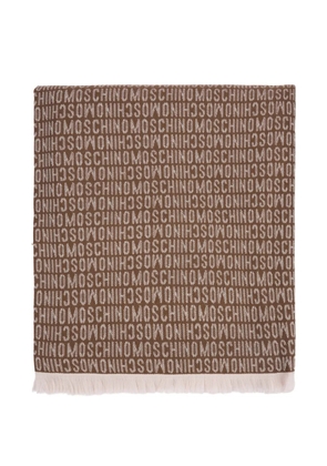 Moschino logo-print fringed scarf - Brown