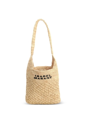 ISABEL MARANT small logo-embroidered woven tote bag - Neutrals