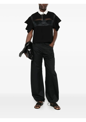 sacai ruffled-sleeve panelled polo top - Black