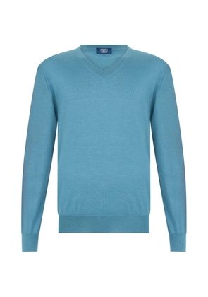 Fedeli V-neck long-sleeve sweater - Blue