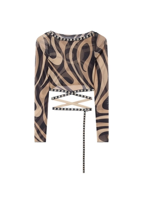 PUCCI Marmo-print tulle crop top - Neutrals