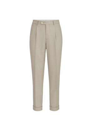 Brunello Cucinelli virgin-wool mouliné-twill trousers with pleat - Neutrals