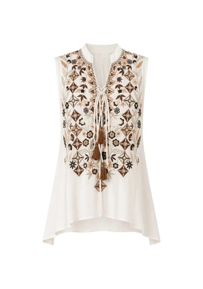 PAHIESA FORMENTERA embroidered tassel-detail top - White