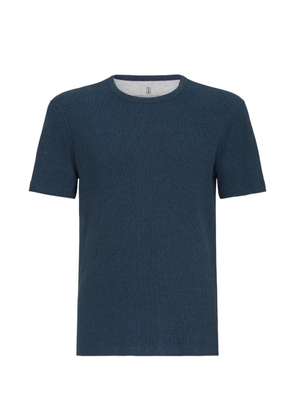 Brunello Cucinelli denim-effect ribbed cotton jersey crew-neck T-shirt - Blue