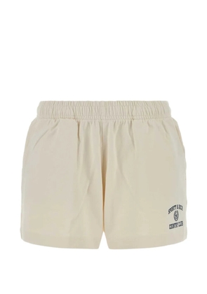 Sporty & Rich Varsity Crest-print cotton shorts - Neutrals