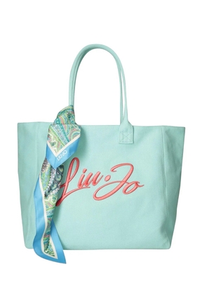 LIU JO large logo-embroidered scarf-detail tote bag - Blue