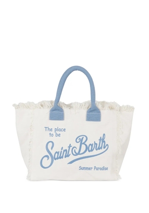 MC2 Saint Barth Vanity logo-embroidered frayed tote bag - White