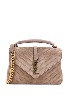 Saint Laurent Pre-Owned Classic Monogram College Bag Matelasse Chevron Suede Medium crossbody bag - Brown