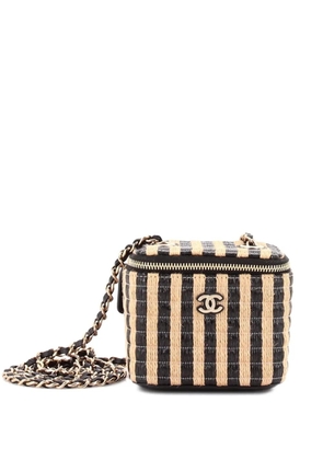CHANEL Pre-Owned Classic Vanity Case with Chain Striped Raffia and Jute Mini crossbody bag - Black