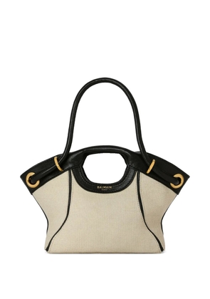 Balmain small tote in smooth leather and canvas - Neutrals