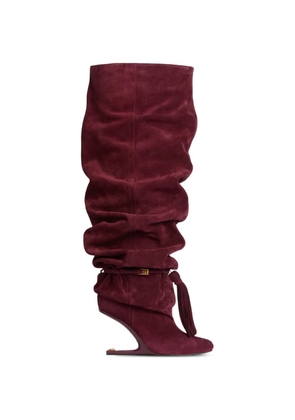 Balmain no wedge suede leather thigh-high boots with tassel - Red