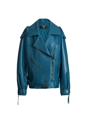 Balmain lambskin leather biker jacket - Blue