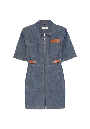 FENDI leather-trim zip-up dress - Blue