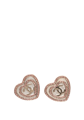 CHANEL Pre-Owned 2024 CC Resin Strass Heart Push Back Earrings costume earrings - Pink