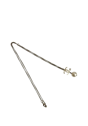 CHANEL Pre-Owned 2013 CC Gold Plated Faux Pearl Drop Pendant Necklace costume necklace - White