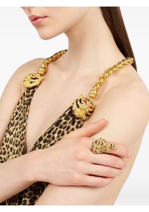Roberto Cavalli Tiger crystal-embellished ring - Gold