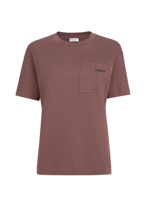 Brunello Cucinelli cotton jersey T-shirt with shiny tab - Brown