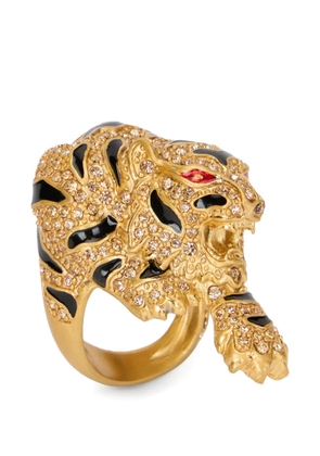 Roberto Cavalli Tiger crystal-embellished ring - Gold