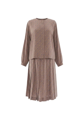 Laura Biagiotti Vintage abstract-print pleated midi dress - Neutrals