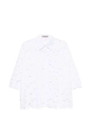D.Exterior floral-cutout scalloped-hem shirt - White