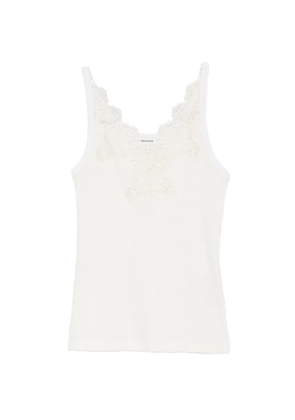 SANDRO lace-trim ribbed-knit top - Neutrals