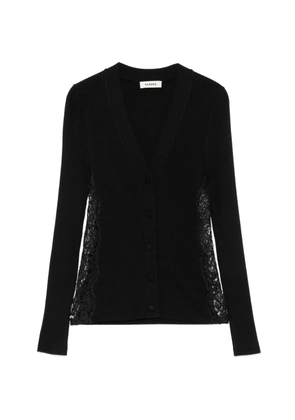 SANDRO lace-trim ribbed-knit cardigan - Black