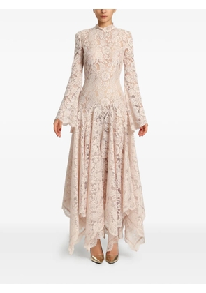 MIAU by Clara Rotescu Capri lace flared-sleeve asymmetric dress - Neutrals