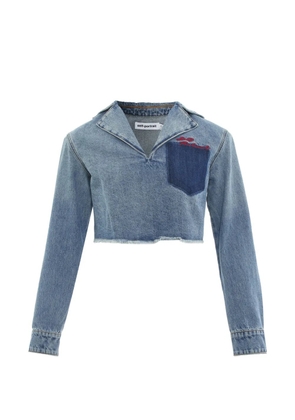 Self-Portrait cropped frayed-hem top - Blue