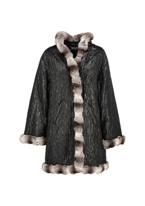 Mario Borsato Vintage fur-trim moiré-effect coat - Black