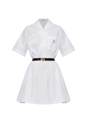 Versace Medusa Head-embroidered belted mini dress - White