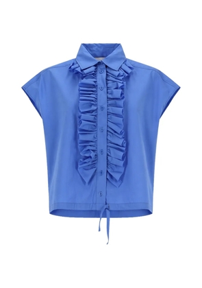 Nude ruffled-neck drawstring-hem shirt - Blue