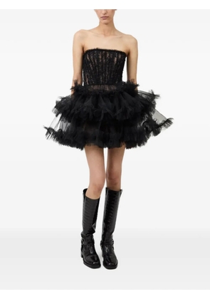 Aknvas ruffled lace-overlay dress - Black