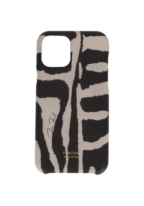 TOM FORD zebra-print grained-texture phone case - Black