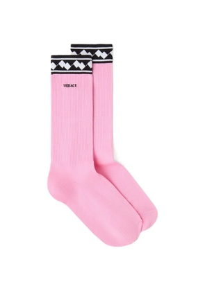 Versace embroidered cotton jacquard ribbed socks - Pink