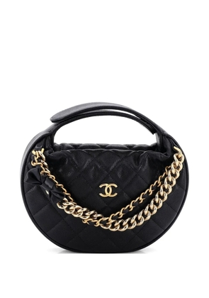 CHANEL Pre-Owned Double Chain Bow Pouch Quilted Caviar Mini hobo bag - Black