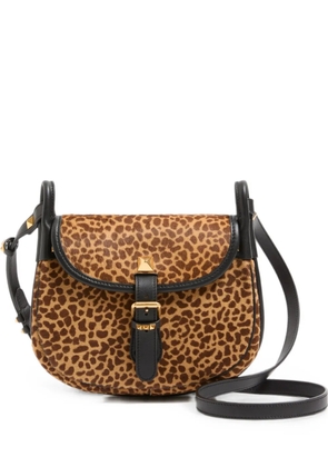Valentino Garavani Flâneuse small shoulder bag in pony-effect calfskin with animalier print - Brown