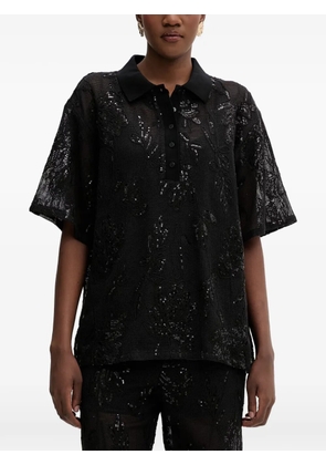 Isabelle Blanche sequin-embellished floral-lace polo shirt - Black