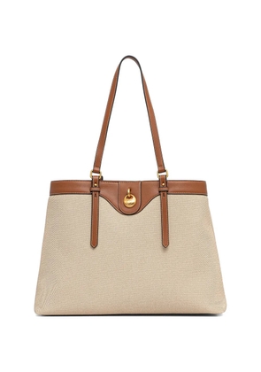 Pollini logo-plaque canvas tote bag - Neutrals