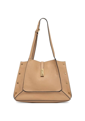 Pollini pebbled leather stud-embellished tote bag - Neutrals
