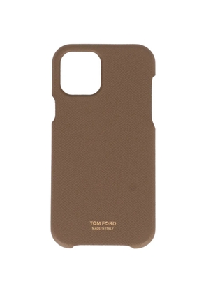 TOM FORD logo-print grained-leather phone case - Brown