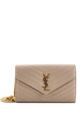 Saint Laurent Pre-Owned Classic Monogram Wallet on Chain Matelasse Chevron Leather Medium crossbody bag - Neutrals