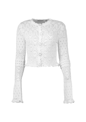 Retrofete Giuliana ruffled pointelle-knit cardigan - White