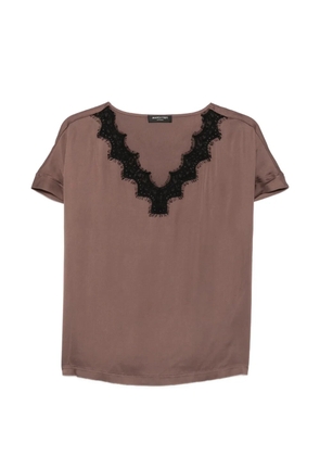 Margittes lace-trim short-sleeve blouse - Brown