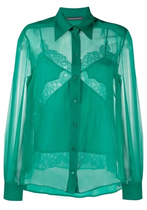 Alberta Ferretti silk lace-insert shirt - Green