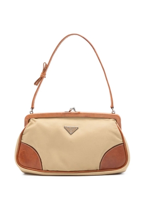 Prada Pre-Owned 2000-2013 Leather Trimmed Tessuto Kisslock Frame Pochette shoulder bag - Neutrals