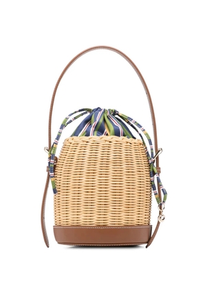 Maje x Blanca wicker-panelled leather bucket bag - Neutrals
