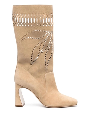 Alberta Ferretti 90mm perforated suede ankle boots - Neutrals